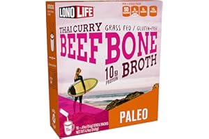 LonoLife Thai Curry Beef Bone Broth Sticks: 10g Protein, Keto-Friendly, 10 Portable Servings