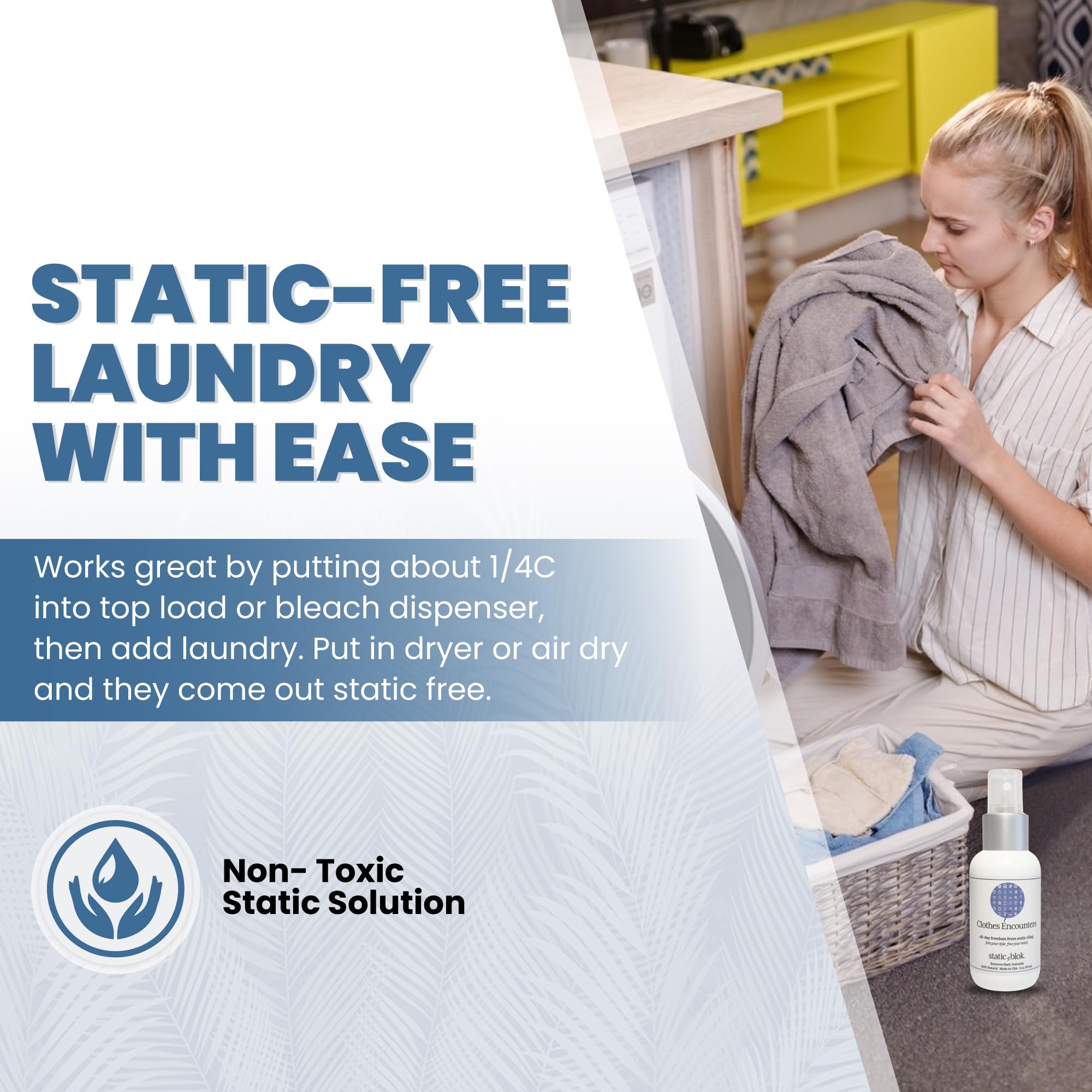 Static Blok Anti-Static Spray for Clothes - Instantly Eliminate Static Cling, Flyaways, and Shocks from Clothes, Fabrics, Linens, Blankets & Rugs- All-Natural Formula - Lasts All Day- 2oz Travel Size