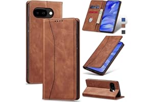 Jasonyu Flip Wallet Case for Google Pixel 9A,Leather Magnetic Folio Cover with Card Holder,Kickstand - TPU Shockproof Durable Protective Phone Case,Brown