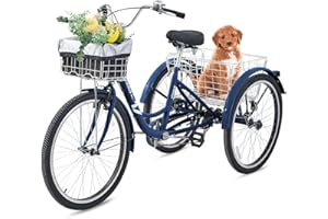 VIRIBUS BIKES VIRIBUS Tricycle for Adults, 7 Speed Adult Tricycles for Women Men Seniors Men with Front and Rear Removable Wheeled Baskets, 3 Wheel Bikes 24 26 inch, Cruiser Tri Bikes Trike 400 lb. Capacity
