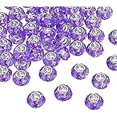 HARFINGTON 50Pcs 14mm Large Hole Acrylic Beads Light Purple European Loose Round Faceted Rhinestone Craft Bead for DIY Bracelet Necklace Jewelry Making