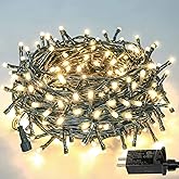 33 FT 100 LED Christmas String Lights Indoor Outdoor, Memory Function & Timer & 8 Modes, UL Certified, Linkable Green Wire Waterproof Twinkle Light for Christmas Tree Party Garden Decor (Warm White)