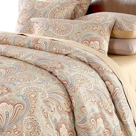Amazon Com Duvet Cover Set 3pcs 100 Cotton Paisley Bedding Set 800 Thread Count Full Size Khaki Home Kitchen