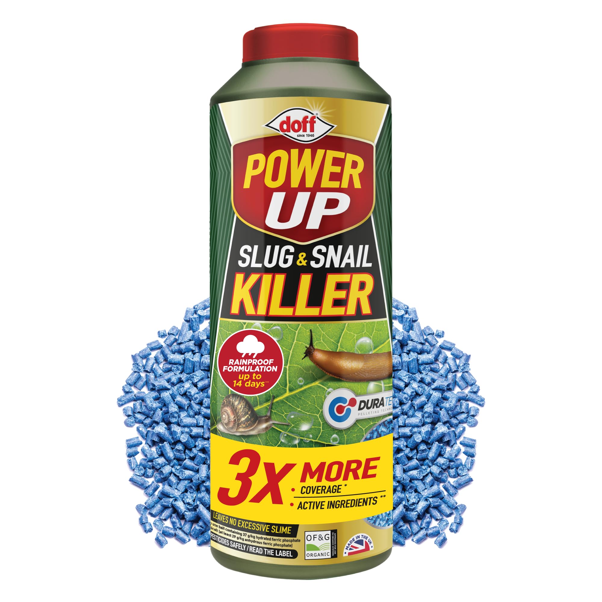 Doff Power Up Slug & Snail Killer - 3X More Powerful, 3X More Coverage Slug Pellets for Gardens & Homes - Rainproof & Fast-Acting Slug & Snail Control, 650g