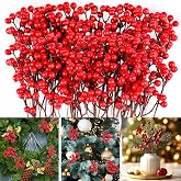 24 Pack 7.6" Red Berry Stems, Holly Berry Stems, Artificial Berry Picks | Red Berries Christmas Decor Branches Ornaments for Christmas Tree, Wreath, Crafts, Winter, Xmas