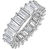 KISPER 14K White Gold Plated Eternity Band Rings for Women - AAAAA Cubic Zirconia Round Oval Emerald Cut Wedding Bands Stackable Size 5-9