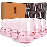 GLAZVIA Pink Stemless Wine Glasses Set of 6, 15oz Drinking Glassware Dishwasher Safe, Wine Glass Tumblers for Red or White, Gift for Party, Holiday, Anniversary, Restaurant, Home Bar, Daily Use