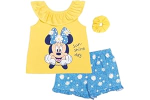 Disney Minnie Mouse T-Shirt French Terry Shorts and Scrunchie 3 Piece Outfit Set Infant to Big Kid