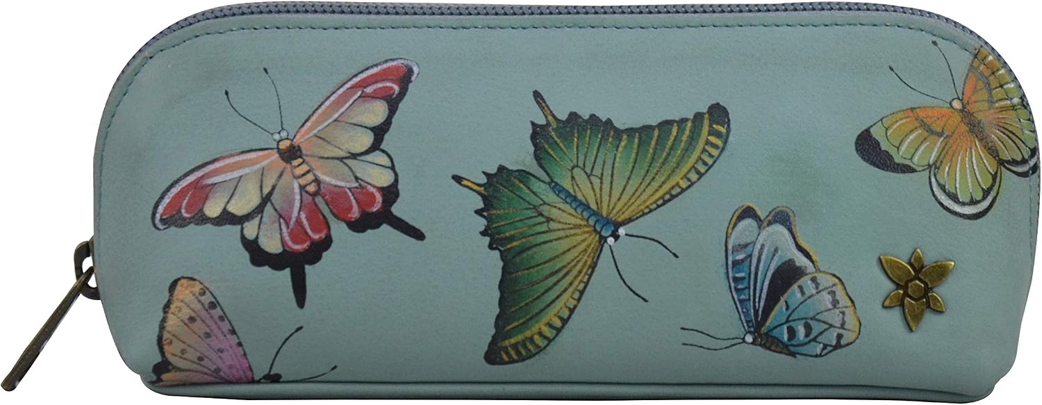 Anuschka Hand-Painted Women’s Genuine Leather Eyeglasses & Cosmetic Pouch - Butterfly Heaven