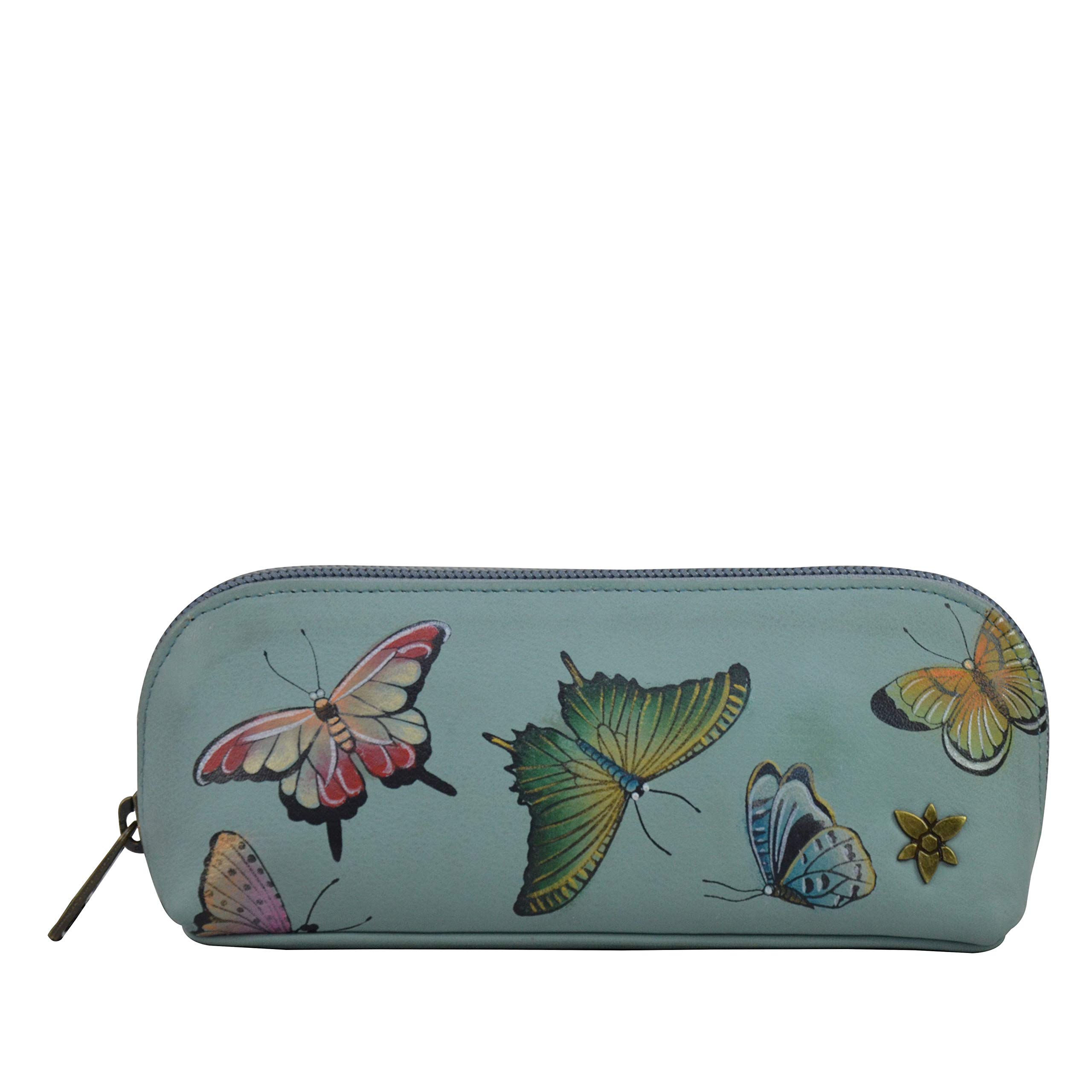 Anuschka Hand-Painted Women’s Genuine Leather Eyeglasses & Cosmetic Pouch - Butterfly Heaven