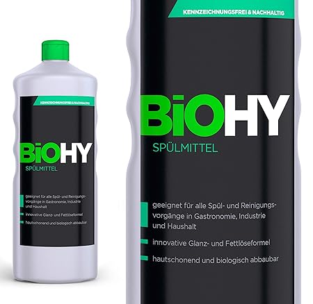 BIOHY Spülmittel 1 Liter Fl. 1er Pack Geschirr-Spülmittel, Ultra-Konzentrat, Hautschonend, für Gastronomie, Industrie und Hau