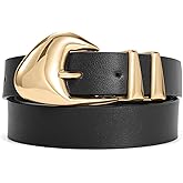 XZQTIVE Women's Leather Belts for Jeans Dress Pants Black Brown Belts for Women Ladies Waist Belts with Gold Buckle