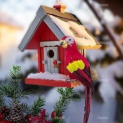 AUEAR, 17.7 Inch Red Lifelike Artificial Birds