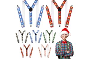 Suhine 5 Pcs Adjustable Santa Snowman Christmas Suspender with Strong Metal Clips Button Suspenders for Men Holiday Accessori