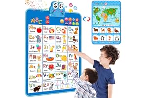 NIWOED Electronic Interactive Double-Sided Alphabet Wall Chart, Talking ABC & 123 & Music & Learning Poster, Educational Toddlers Toys for Ages 3-4 Kids Gift, Best for Preschool Boys & Girls(Blue)