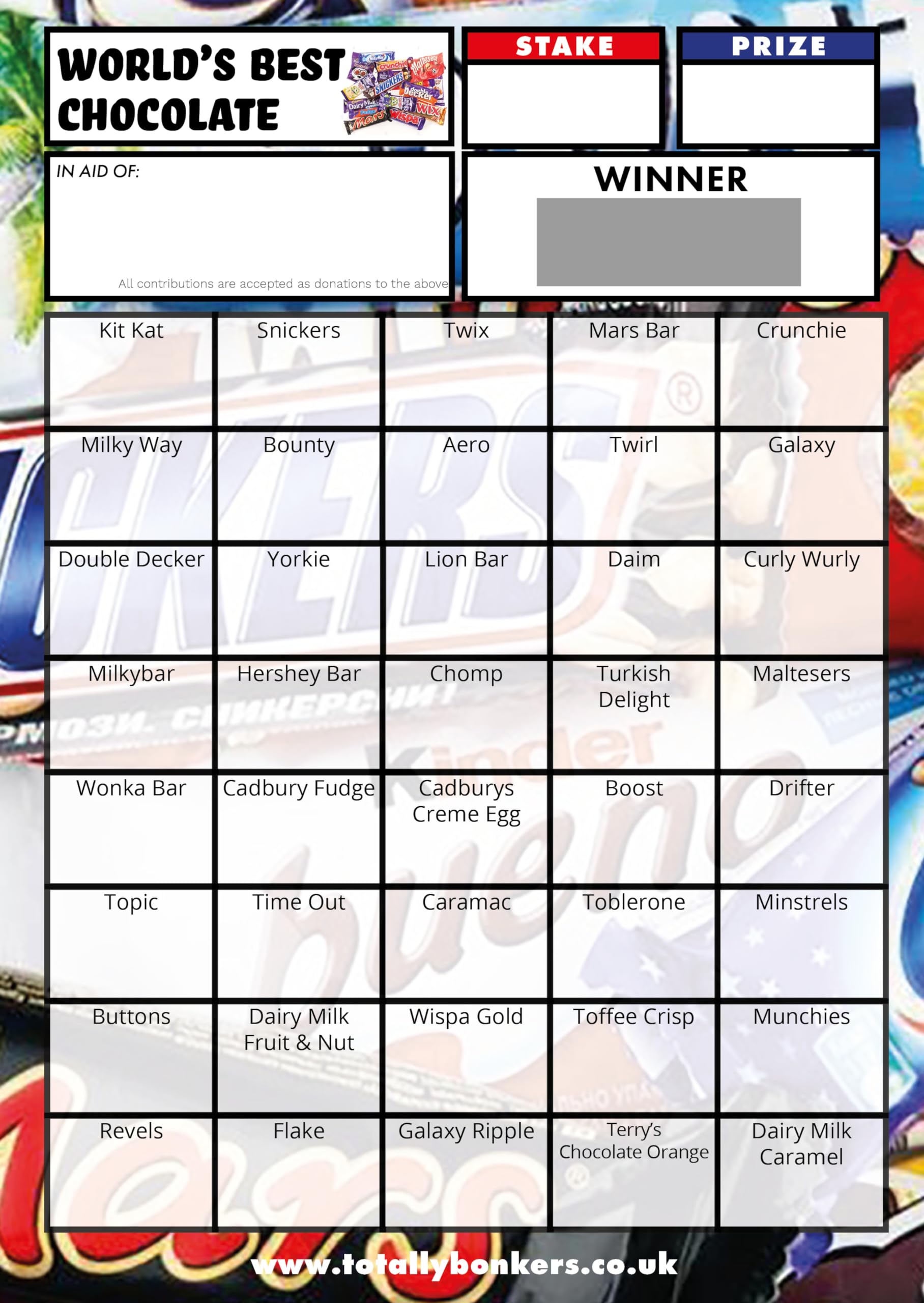 Totally Bonkers - Chocolate Fundraising Scratch Cards - 40 Square - A6 (148x105mm) - 10 Pack - TB0105 - Blind Cards