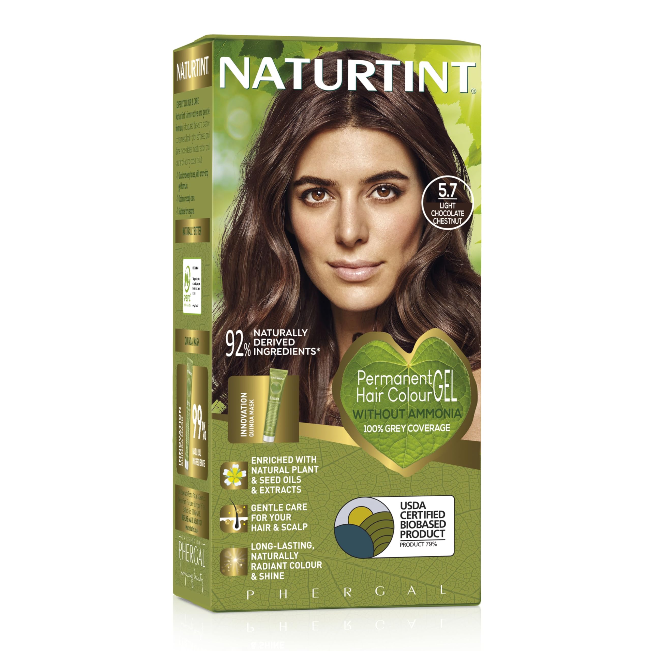 Naturtint Permanent Hair Colour Gel 5.7 Light Chocolate Chestnut, Plant Enriched, Biobased, Ammonia Free, Long Lasting Grey Coverage and Radiant Colour, Nourishment and Protection