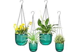 Maxcheck 4 Pcs Self Watering Hanging Planters Indoor Gift 6.5'' 4.5'' Hanging Flower Pots Baskets Outdoor Self Watering Plant with 3hooks Drainage Holes for Home(Emerald)