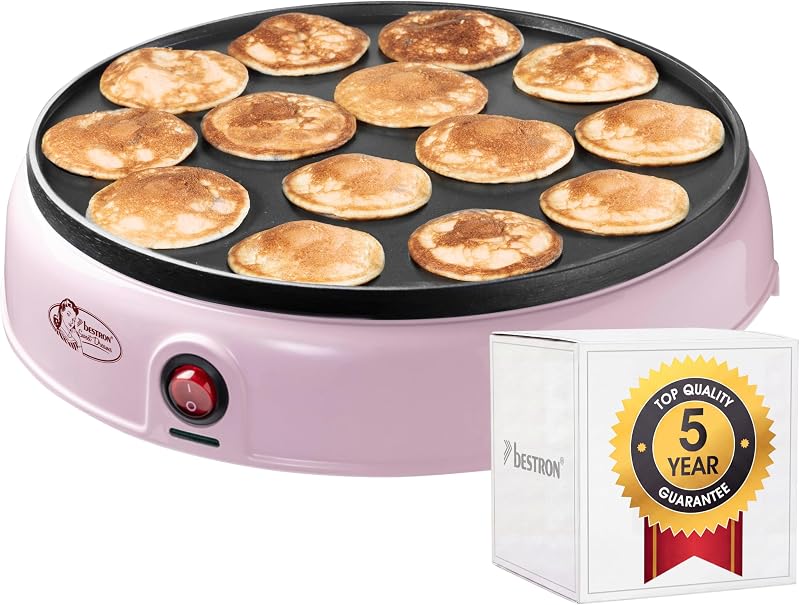 macchina per poffertjes dal design retrò, mini crepes, specialità olandese, macchina per pancake con rivestimento antiaderente e spia luminosa, collezione Sweet Dreams, colore: rosa