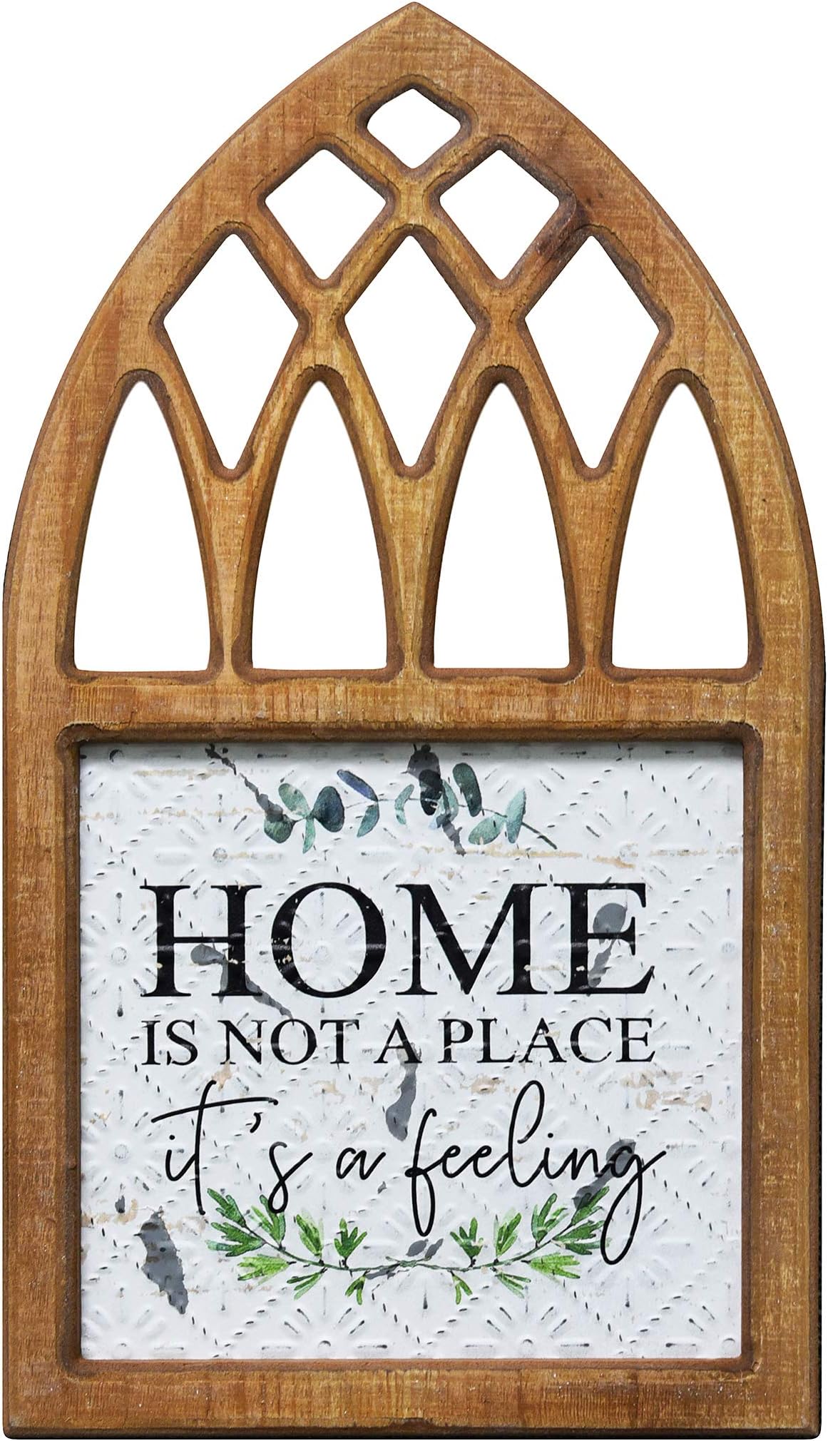 PrideCreation Wood Home Wall Signs, 16x8.7 inch Rustic Farmhouse Metal Wall Hanging Decor Art, Inset Embossed Decorative Sign Gift for Living Dining Room Bedroom - Home Is Not a Place It's a Feeling