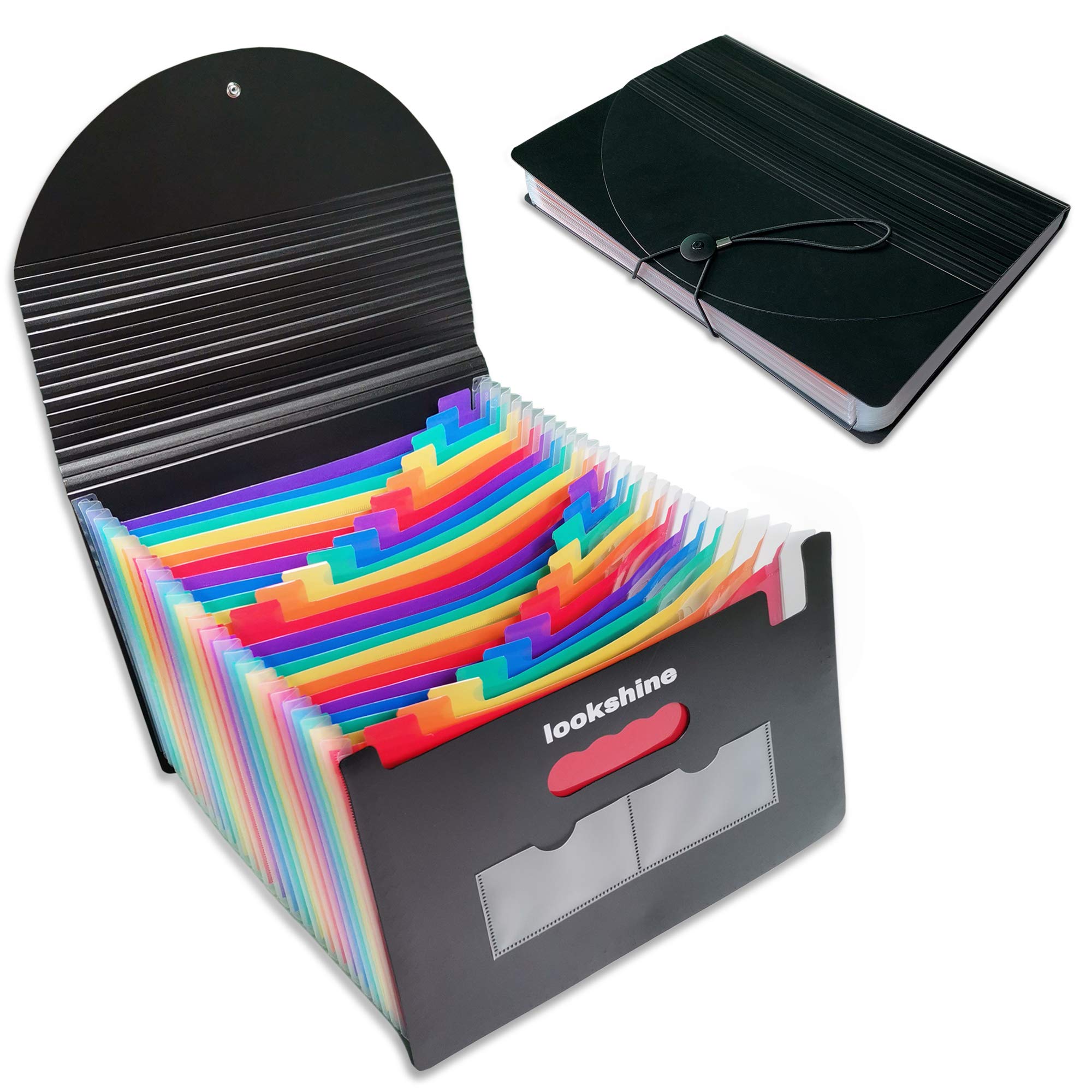 24 Pockets Expanding File Folders,Portable Accordion A4 Expandable File Organizer, Large Capacity Multicolour Stand Plastic Business File Bag for Business/Office/Study (with Flap)