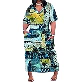 SUZONANA Womens Plus Size Denim-Print Fashion Maxi Dresses Casual Soft Tshirt Dress