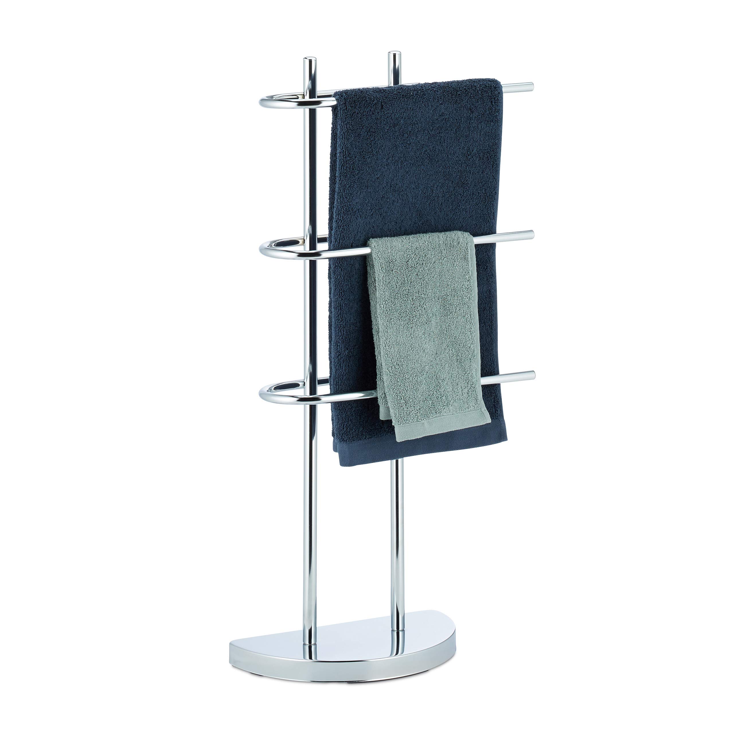 Relaxdays Chrome Towel Rack, 3 Tiers, Half-Round Base, Freestanding Towel Holder, Metal, HWD: 83x40x18 cm, Silver