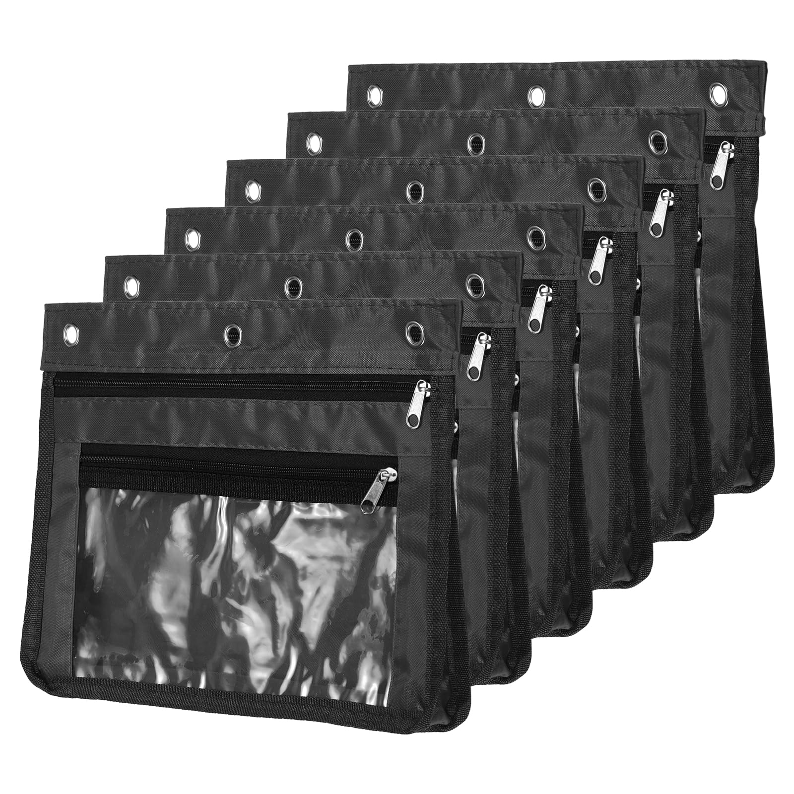 PATIKIL Expandable Pencil Pouch for 3 Rings Binder, 6 Pack Oxford Cloth Large Capacity Zipper Binder Pouch Pencil Case for Office Home, Black