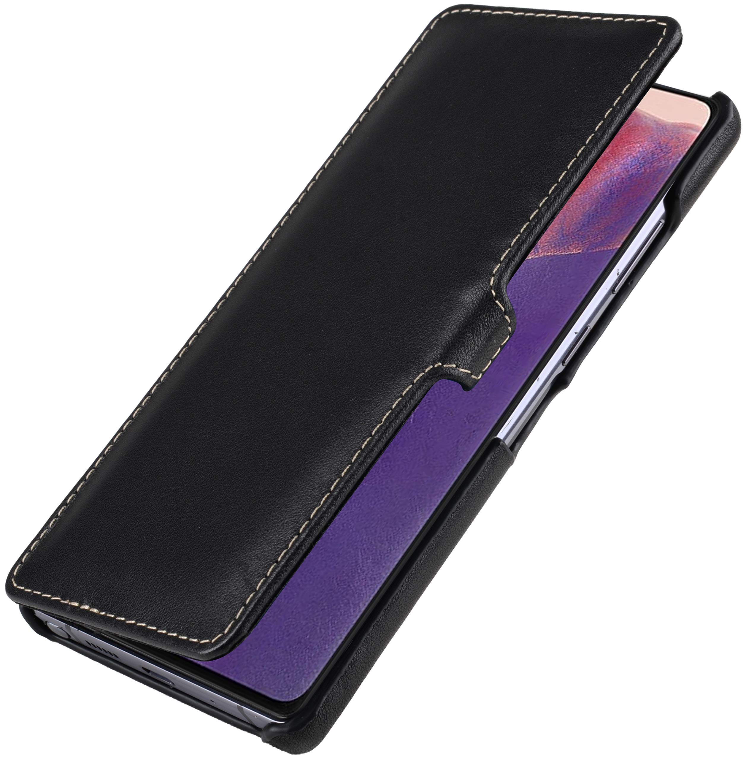 StilGut Book Type Flip Case for Samsung Galaxy Note 20, Genuine Leather Samsung Note 20 Case with Closure, Black Nappa