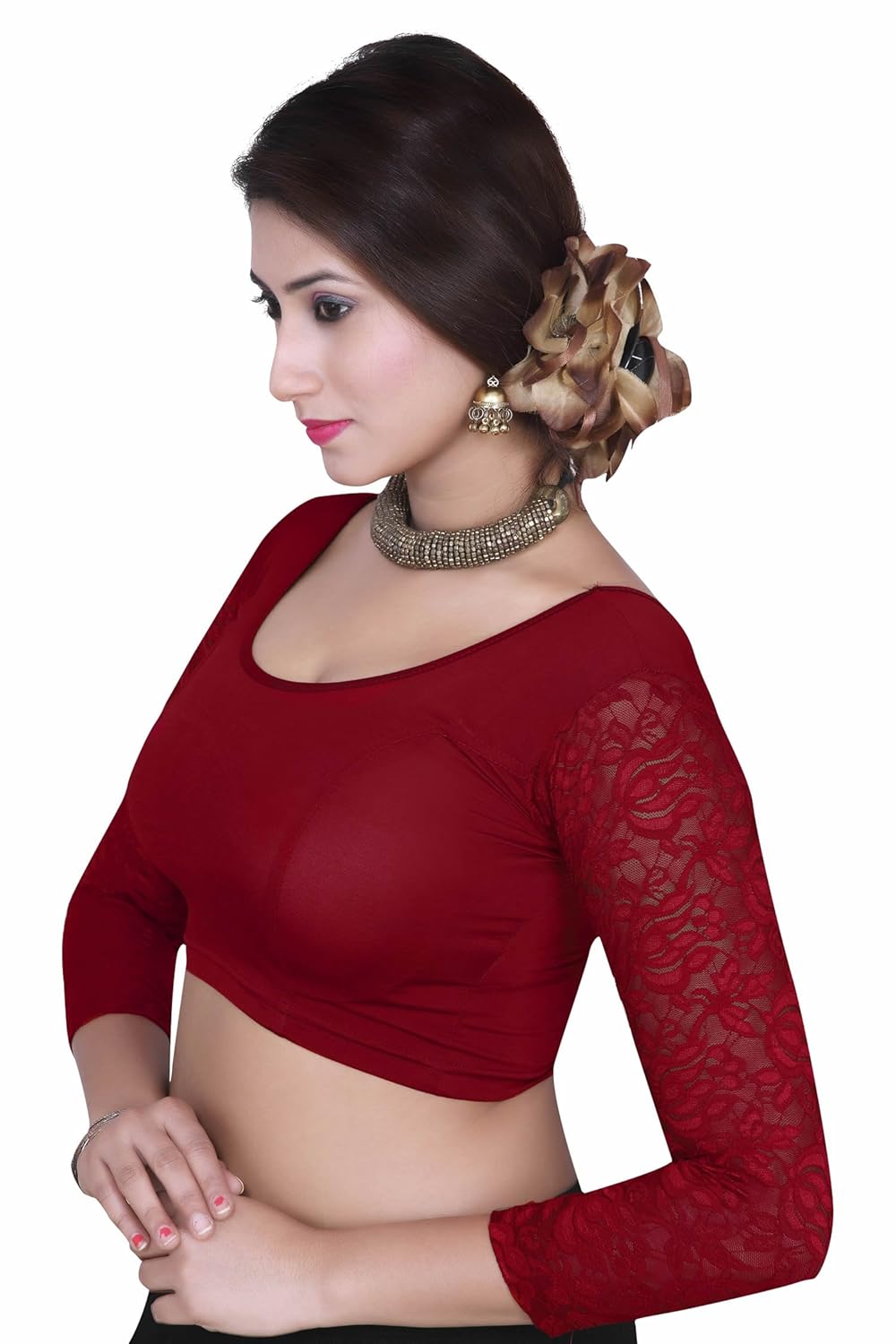 gargi ladies 4-way stretched round neck with 3/4th net sleeves blouse. (ogbl-560)