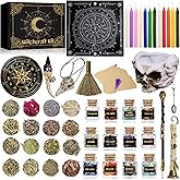 Rileryan 64 PCS Witchcraft Supplies Kit Wiccan Altar Supplies and Tools Witch Crafts Supplies Spell Kit Mini Crystals Witch Candles Witchy Gifts for Women Halloween Acessories