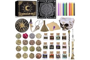 Rileryan 64 PCS Witchcraft Supplies Kit Wiccan Altar Supplies and Tools Witch Crafts Supplies Spell Kit Mini Crystals Witch Candles Witchy Gifts for Women Halloween Acessories