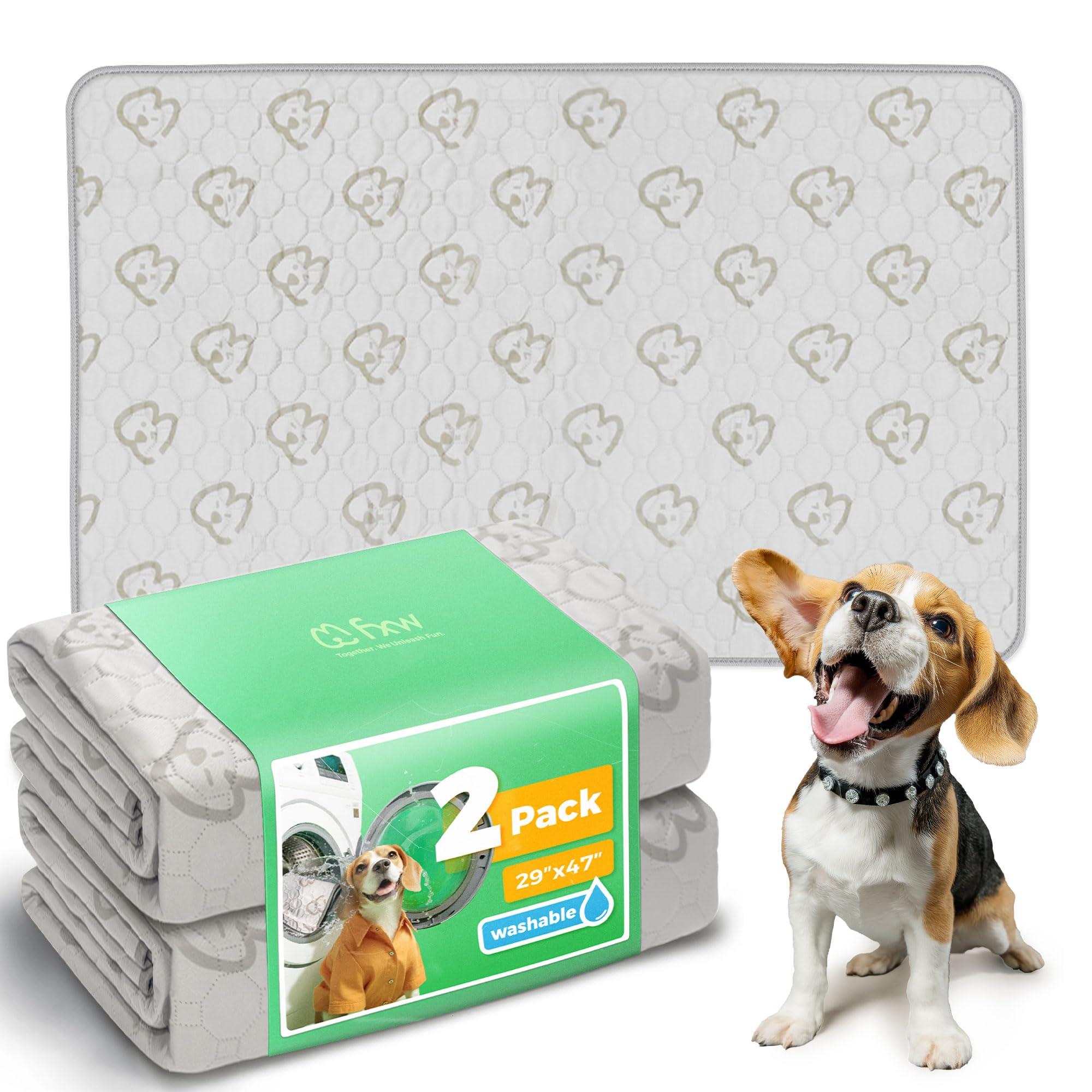 FXW Washable Pee Pads for Dogs, Puppy Pads with Super Absorbent, Specifically Designed for 48inch Cages, 29" x 47" Rectangle, Khaki, 2 Packs Image