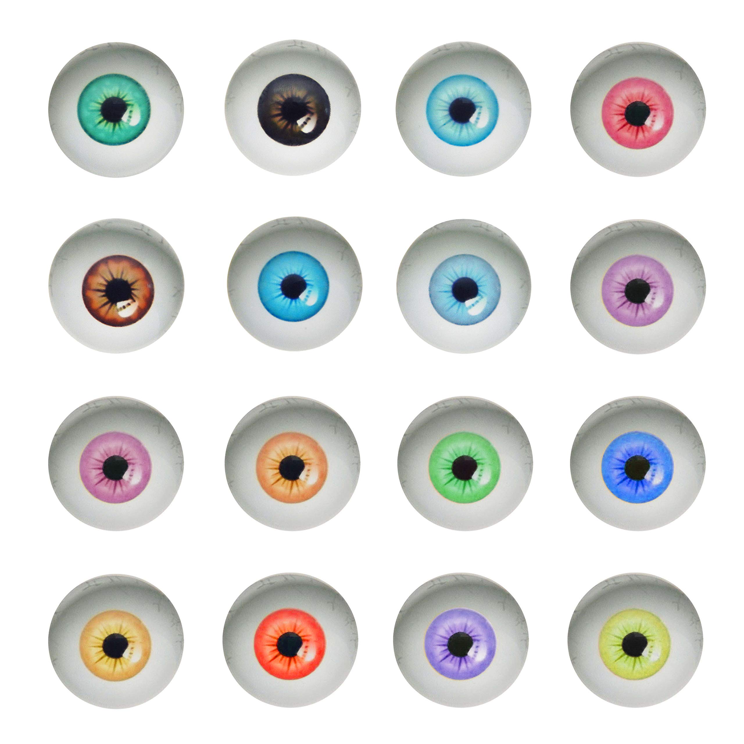 Julie Wang Pack of (x20) Round Mixed Glass Eyes Light Color Pupils Flat Back Time Gem Cabochons Art Craft for Making Scrapbooking Embellishments Decors 30mm