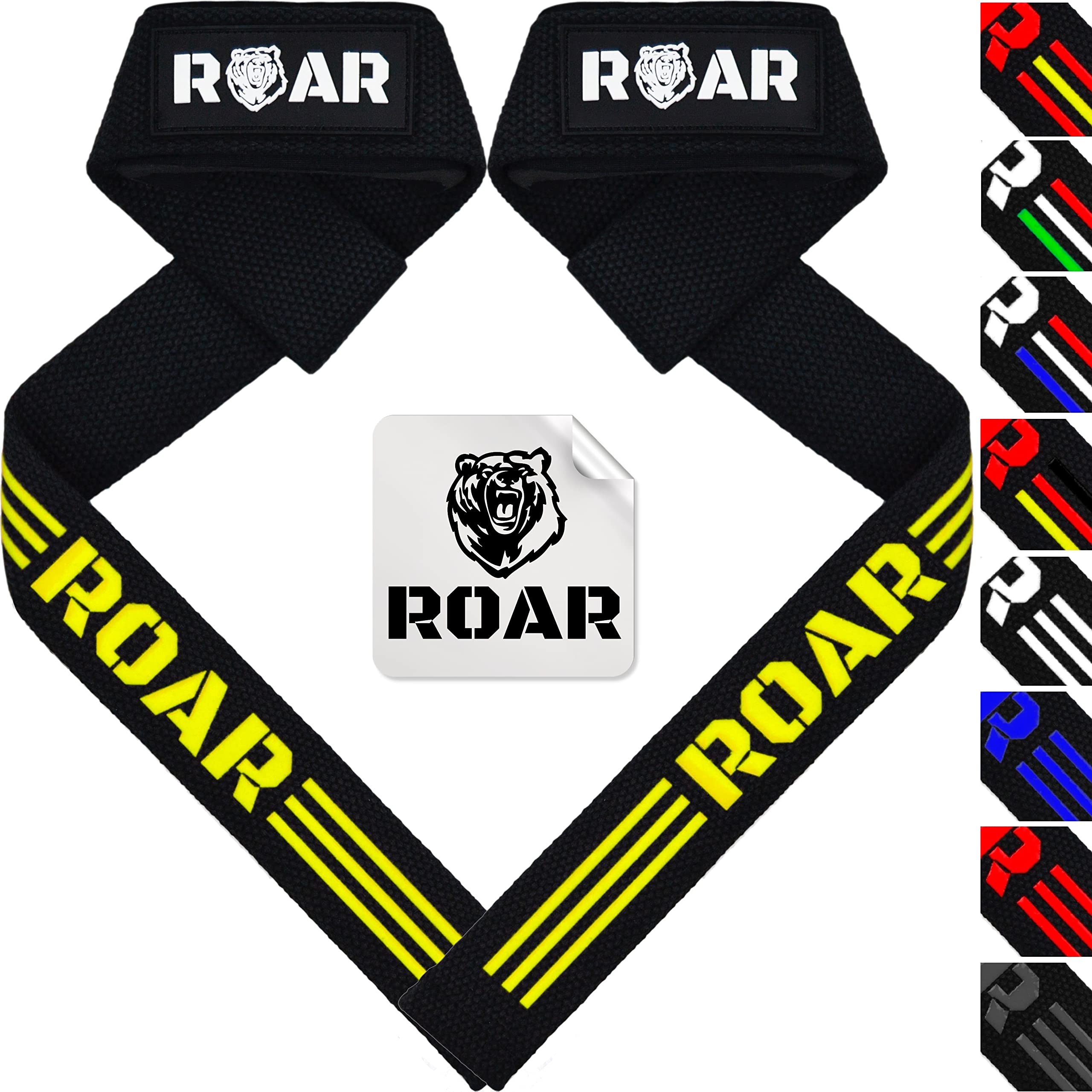 Roar® Weight Lifting Straps, Professional Deadlift Straps, Wrist Straps Weightlifting, Gym Wrist Straps, Weightlifting Straps for Men and Women, Bodybuilding Straps, Olympic Lifting Straps. (Yellow)