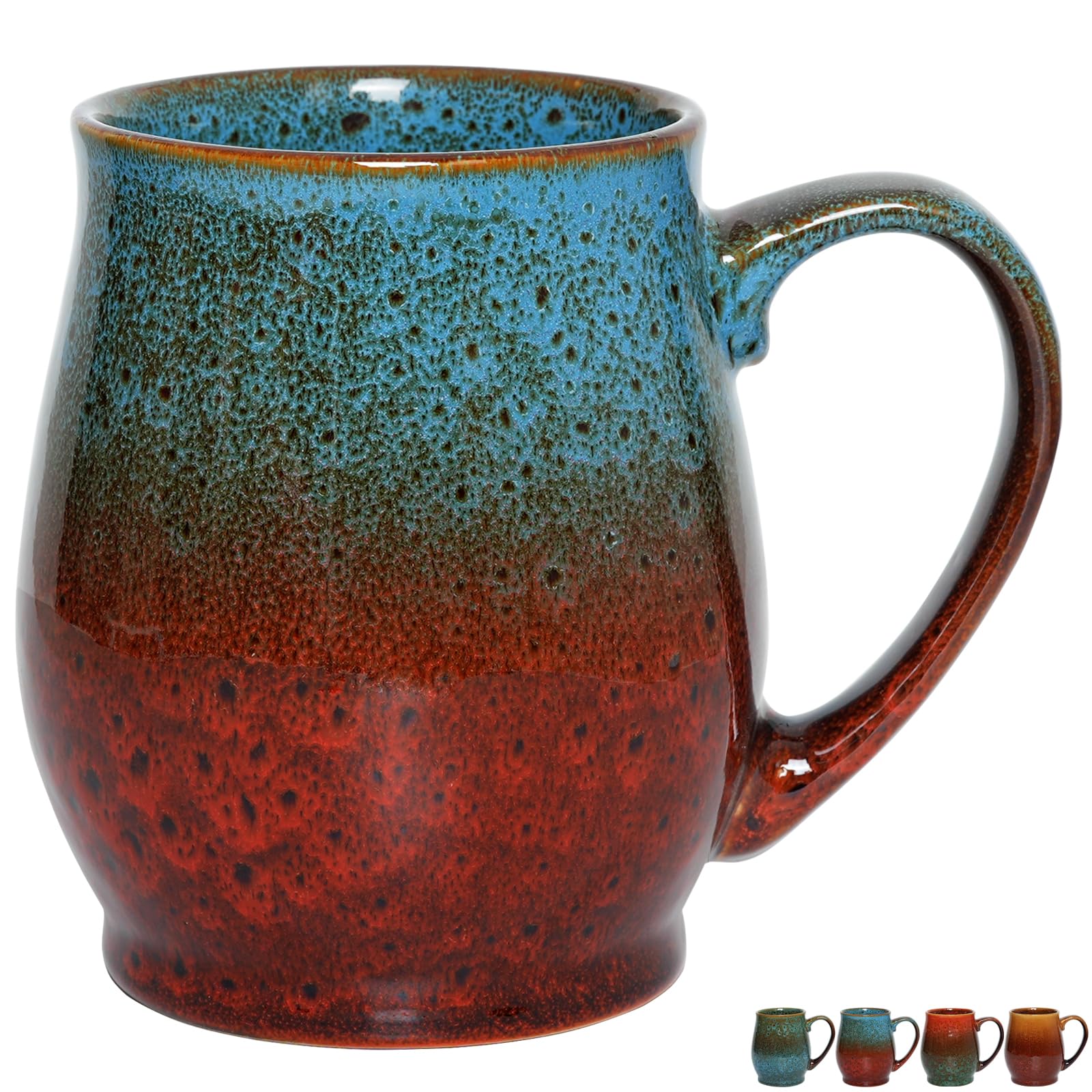 Large Pottery Coffee Mug 24 oz - Oversized Ceramic Soup Mug with Handle - 1 PCS (Red to Blue)