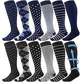 Shyyween 12 Pairs Men Dress Compression Socks Men's Knee Long Light Socks 8-15 mmHg Graduated Support Father's Day Gift