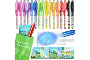 INKSLICK Invisible Ink Pens, 16 Pack Spy Magic Markers Pen with UV Light & Notebook Set, Secret Message Ink Pen Party Favors for Kids 4-12, Boy Birthday Gift Classroom Prizes Goody Bag Stuffers Supplies