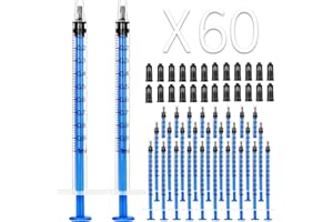 FOOSI 60 Pack 1ml Plastic Syringes Separate Sterile Packaging Syringe Without Needle with Caps,Suitable for Scientific Labs Measurement, Measuring, Dispensing, Watering, Refilling (60 Pack 1ml)