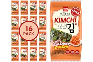 Wang Korean Seaweed Snacks Kimchi Flavor - Crispy Roasted Seaweed Sheets, Healthy Sea Weed Snack, Keto, Vegan, Gluten-Free - Pack of 16