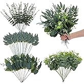 100 Pcs Mixed Eucalyptus Stems Bulk, 4 Style Artificial Silver Dollar Eucalyptus Leaves for Wedding Centerpieces, Faux Greenery Branches for Wedding Centerpiece Vase Bouquet Floral Home Decor
