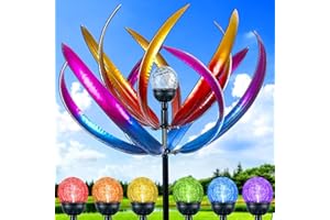 RARAXUAN Wind Spinners Outdoor for Yard and Garden - Wind Sculptures & Spinners - 70 Inch Wind Spinner with Solar Powered Multi-Color Glass Ball Light for Yard Garden Backyard Lawn Decorations