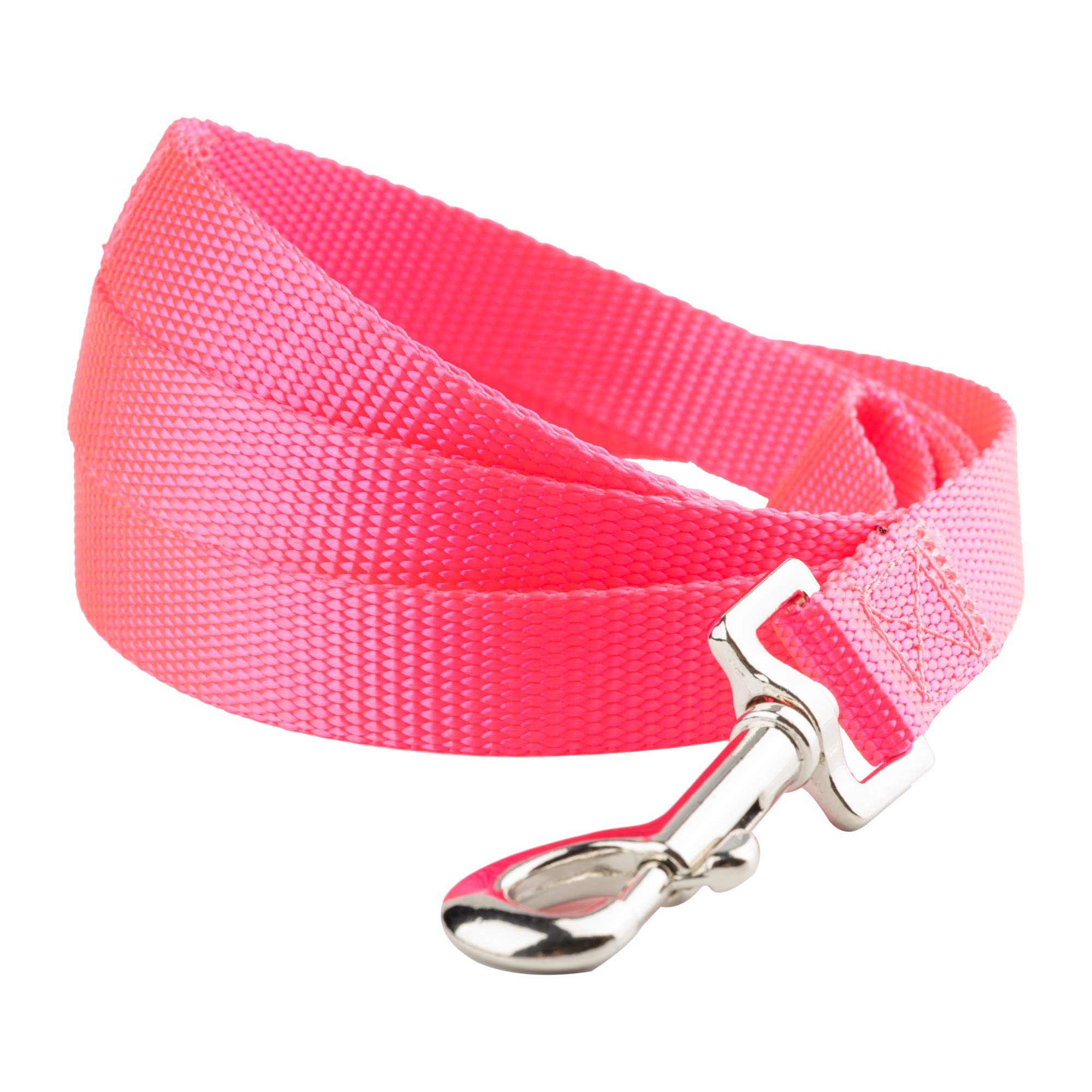 YUDOTE Nylon Dog Leads,Easy to Clean,Soft Lightweight Leash for Daily Walk with Puppies and Small Breeds, 1.5cm Wide 120cm Long, Neon Pink