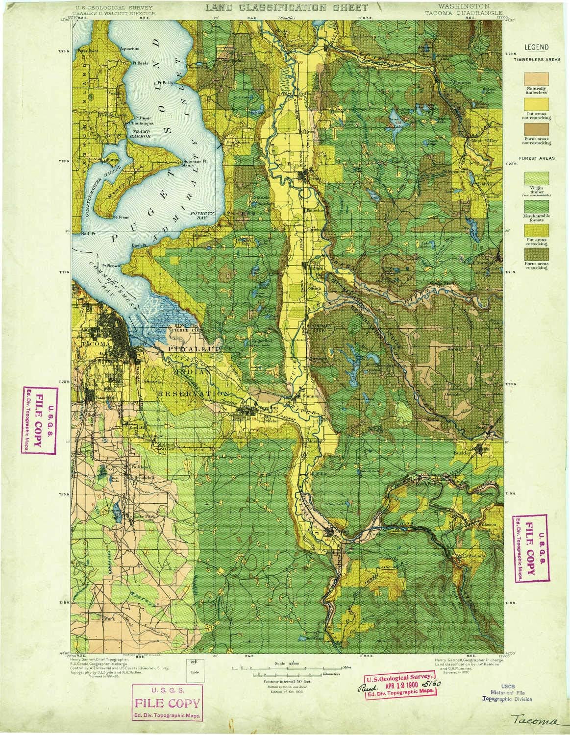 YellowMaps Tacoma WA topo map, 1:125000 Scale, 30 X 30 Minute, Historical, 1900, 20.3 x 15.7 in