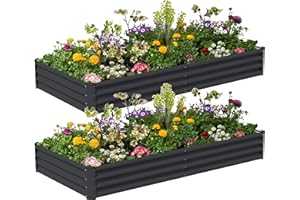 ATRANURE 8x4x1ft(2 Pack) Metal Raised Garden Beds Outdoor,Galvanized Planter Box Metal Patio Kit Gardening Bed for Vegetables Flowers Herb...,Black