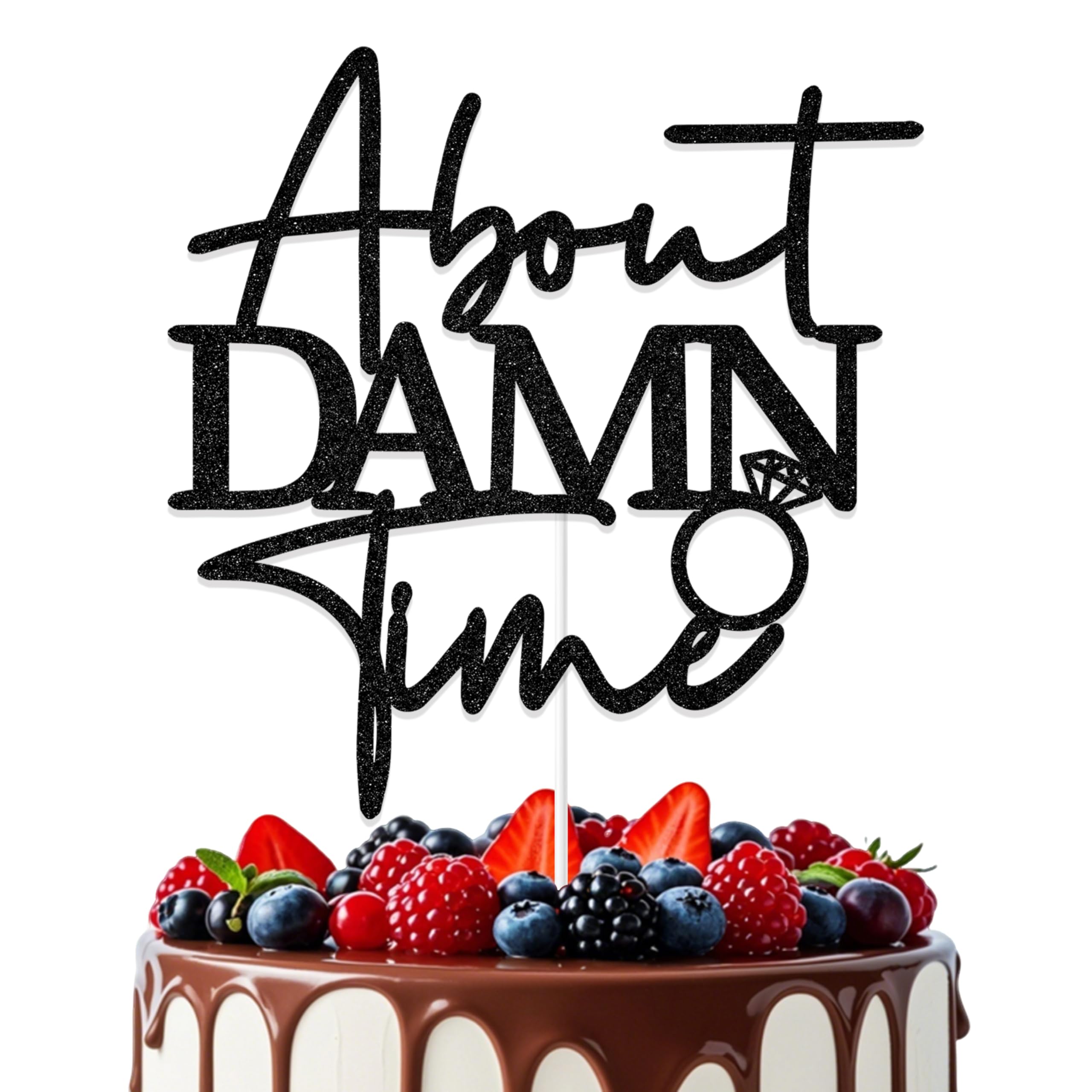 Aumccxz About Damn Time Cake Topper Engagement Wedding Party Decorations Love Laughter & Happily Ever After Bridal Shower Decorations Black
