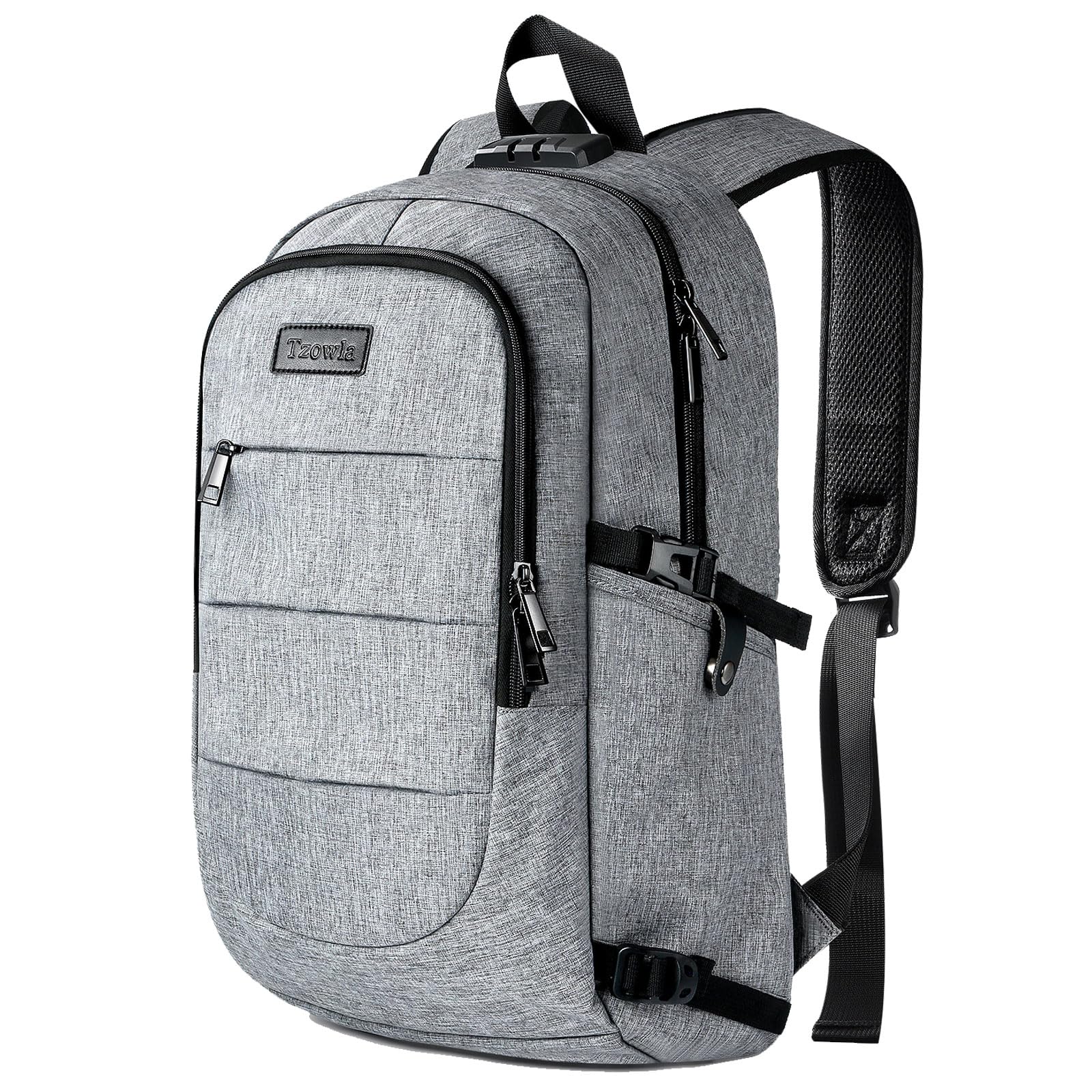 Tzowla Laptop Travel Backpack Mens Womens Water Resistant Anti-Theft Bag with USB Charging Port and Lock 15.6 Inch Computer Business Backpacks for School Work College Gift,Casual Daypack-Grey