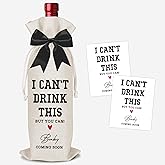 Funny Pregnancy Announcement Wine Bag, Grandparents Baby Announcement Ideas, New Mom Dad Gifts for Pregnancy Reveal, I Can’t Drink This But You Can Wine Bottle Gift Bags with Black Bow-B31