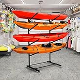 Wemily Kayak Storage Rack, 2/3/4 Tier Freestanding Stand for Kayaks, Canoes, Paddleboards – Indoor & Outdoor Vertical Heavy-Duty Storage Organizer with Foam Padding