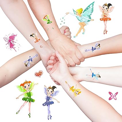 Oblique Unique® Elfen Engelchen Ballerina Fee Sticker Tattoos mit Glitzereffekt - Bezaubernde farbenfrohe Figuren ALS temporä